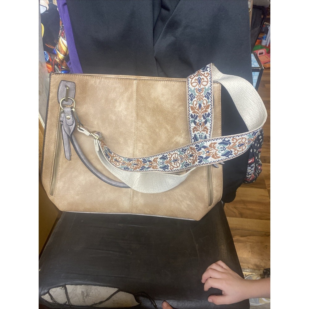 JEN & CO Hobo Vegan Leather Purse Slouchy Bag Brown‎